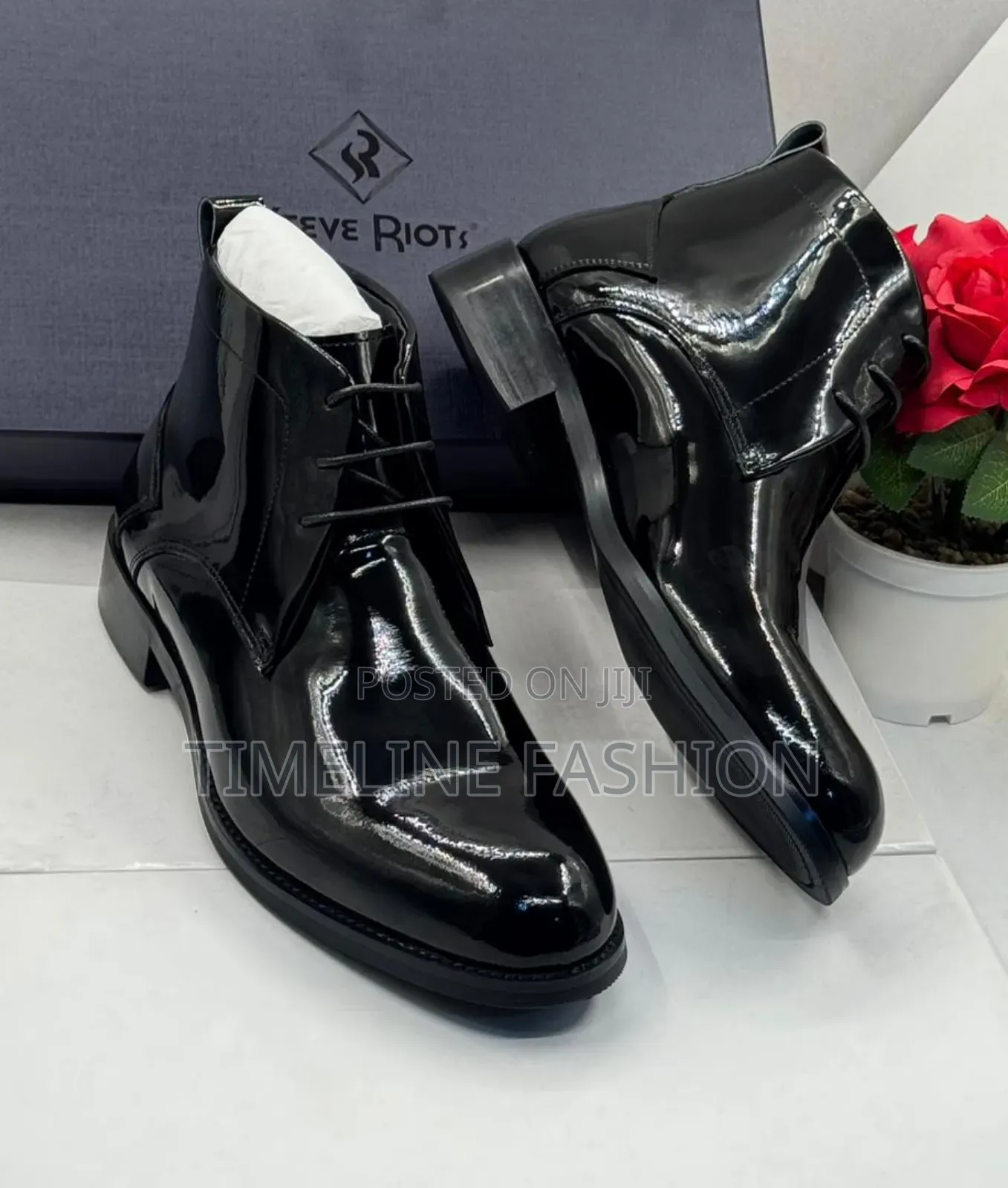 Steve Riot Black Mirror Lace Up Ankle Boots
