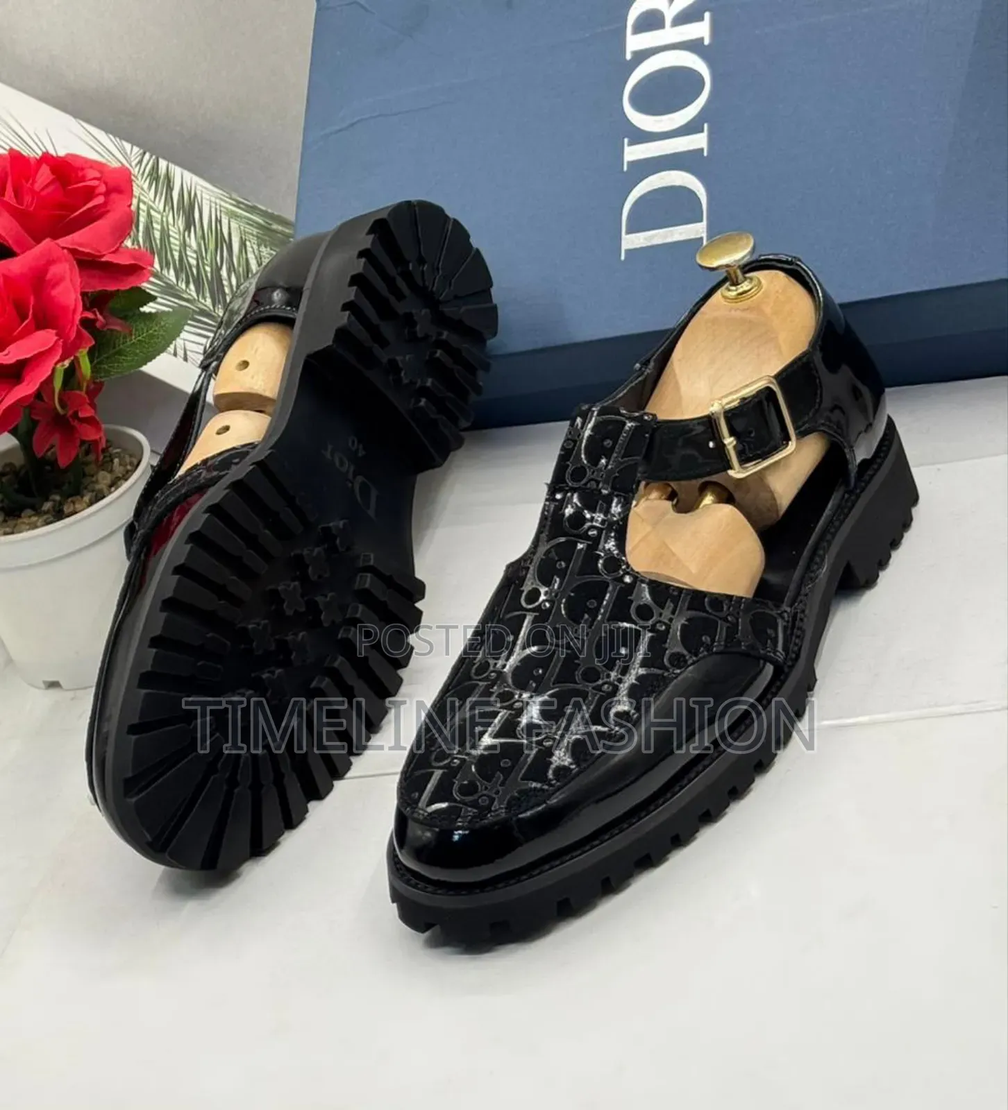 Christian Dior Executive Men's Mirror Leather Shoe Sandals Black