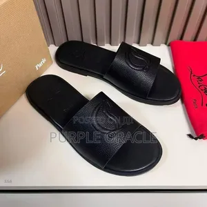 Black and Brown Louboutin Leather Slides for Men.