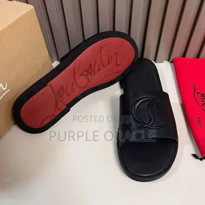 Black and Brown Louboutin Leather Slides for Men.