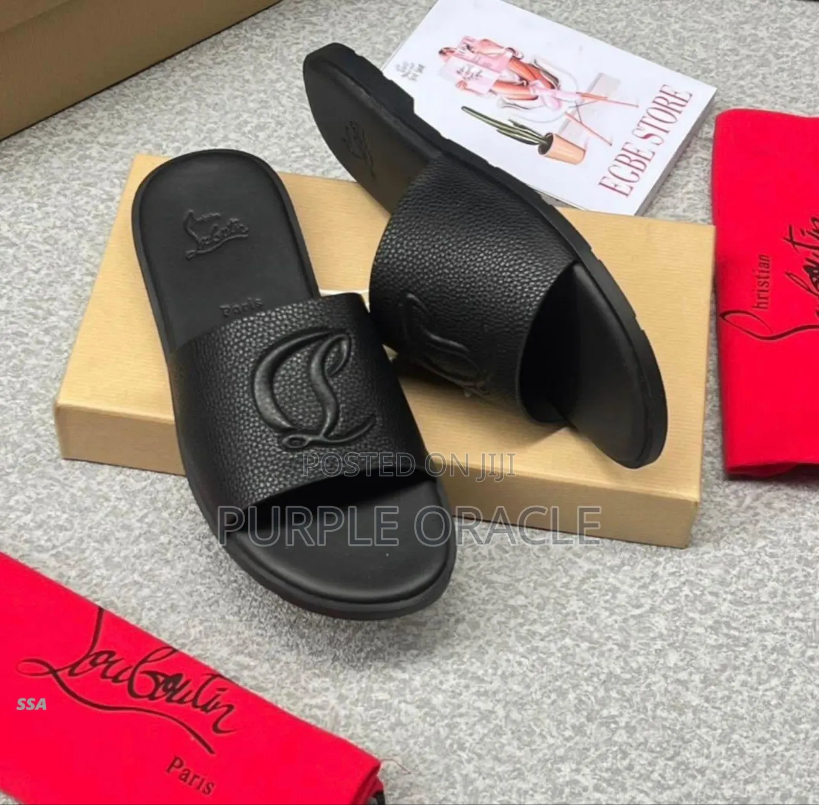 Black and Brown Louboutin Leather Slides for Men.