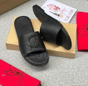 Black and Brown Louboutin Leather Slides for Men.