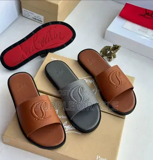 Black and Brown Louboutin Leather Slides for Men.
