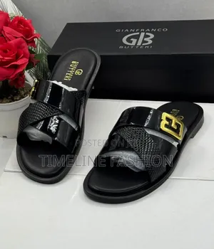 Gianfranco Butteri Cross Mirror Leather Men's Slippers