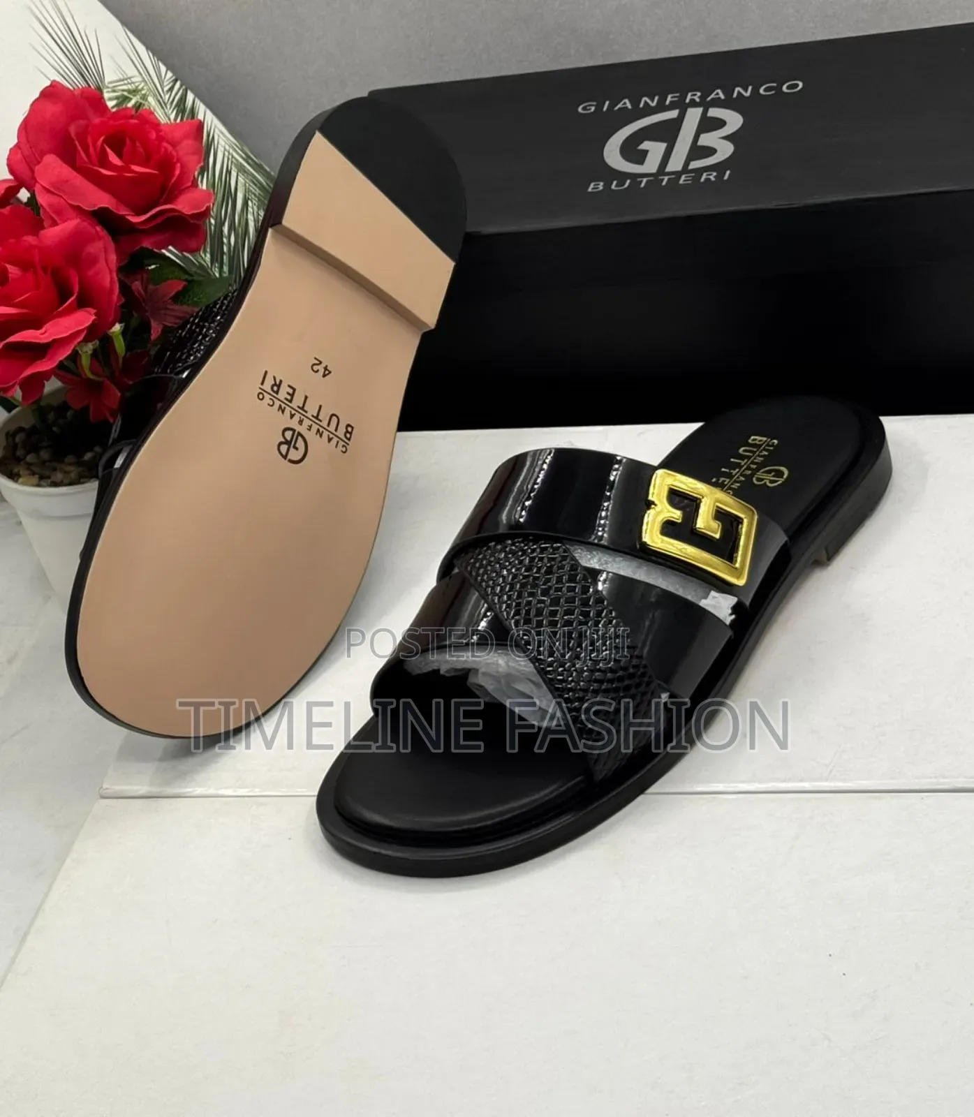 Gianfranco Butteri Cross Mirror Leather Men's Slippers
