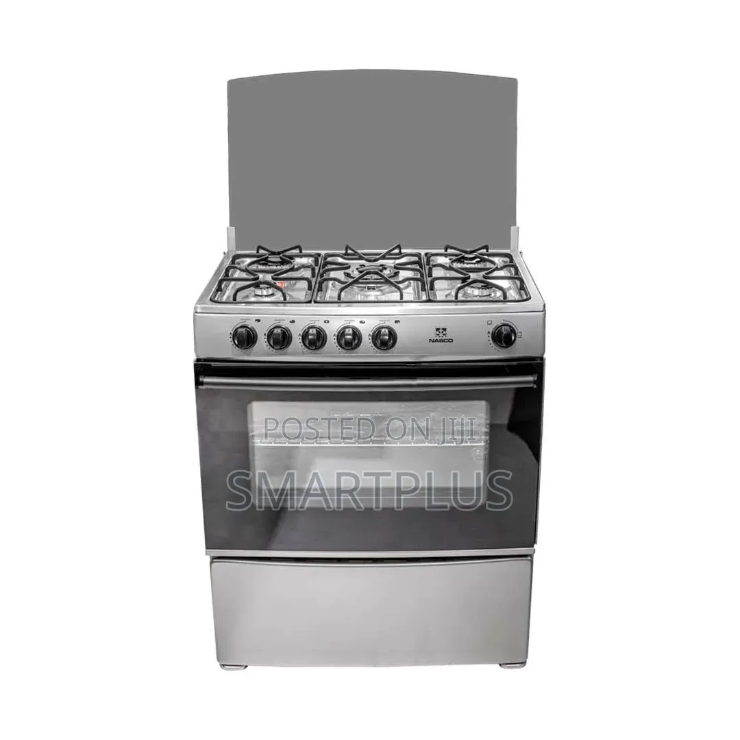 Freestanding Nasco 5-Burner Gas Cooker Ft Enamel Pan Supports.