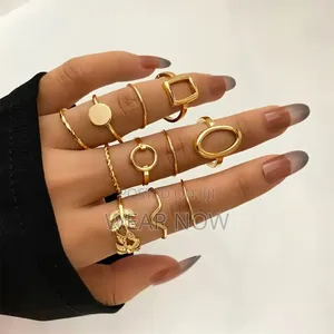 11pcs/Set Geometric Leaf Design Joint Fashion Rings Set for Women