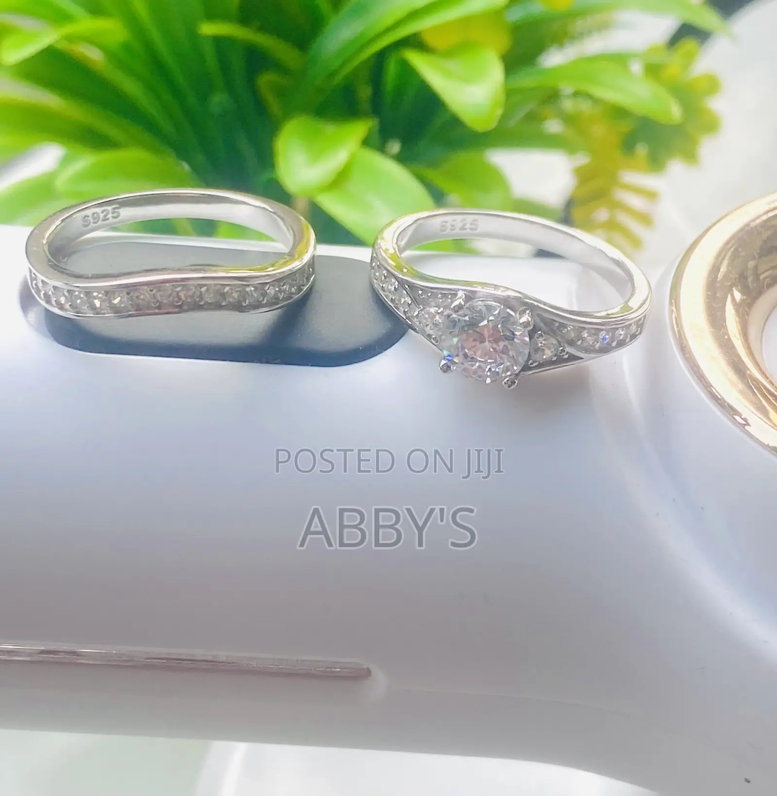 2pcs Sterling 925 Silver Emerald Cut Couple Ring