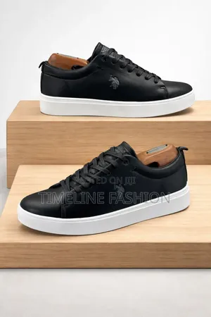 Black and White Polo Men's Leather Sneakers