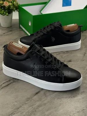 Black and White Polo Men's Leather Sneakers