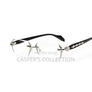 Retro Gothic Cross Style Edge Cut Rimless Clear Lens Silver Eye Glasse