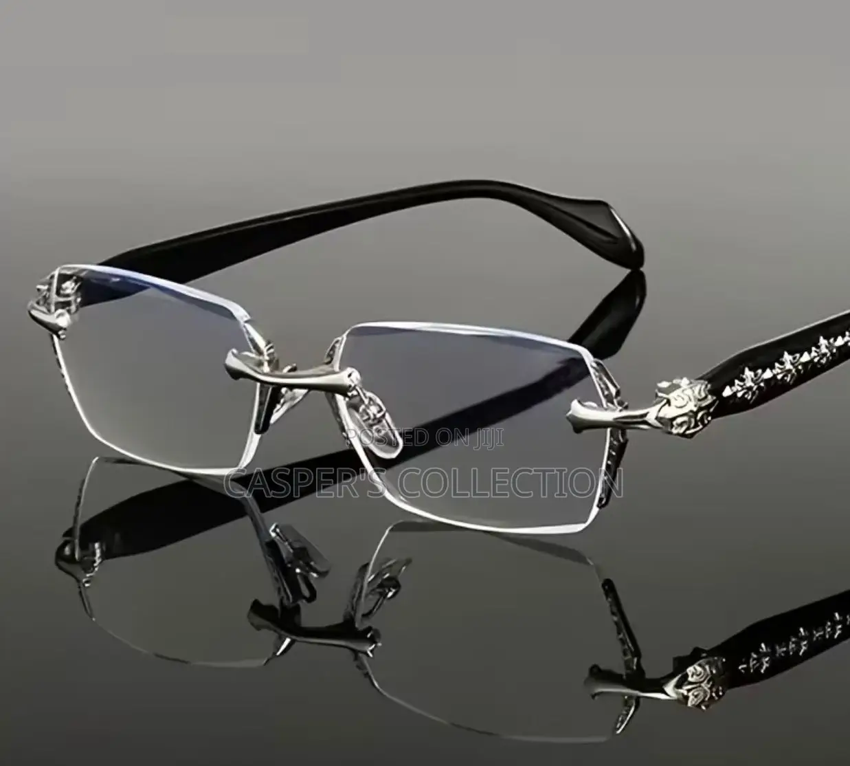 Retro Gothic Cross Style Edge Cut Rimless Clear Lens Silver Eye Glasse