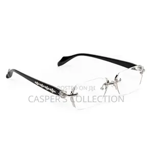 Retro Gothic Cross Style Edge Cut Rimless Clear Lens Silver Eye Glasse