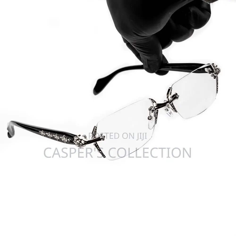 Retro Gothic Cross Style Edge Cut Rimless Clear Lens Silver Eye Glasse