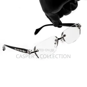 Retro Gothic Cross Style Edge Cut Rimless Clear Lens Silver Eye Glasse