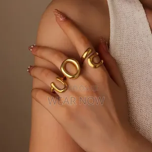 3pcs Stainless Steel Smooth Letter Open Ring Set