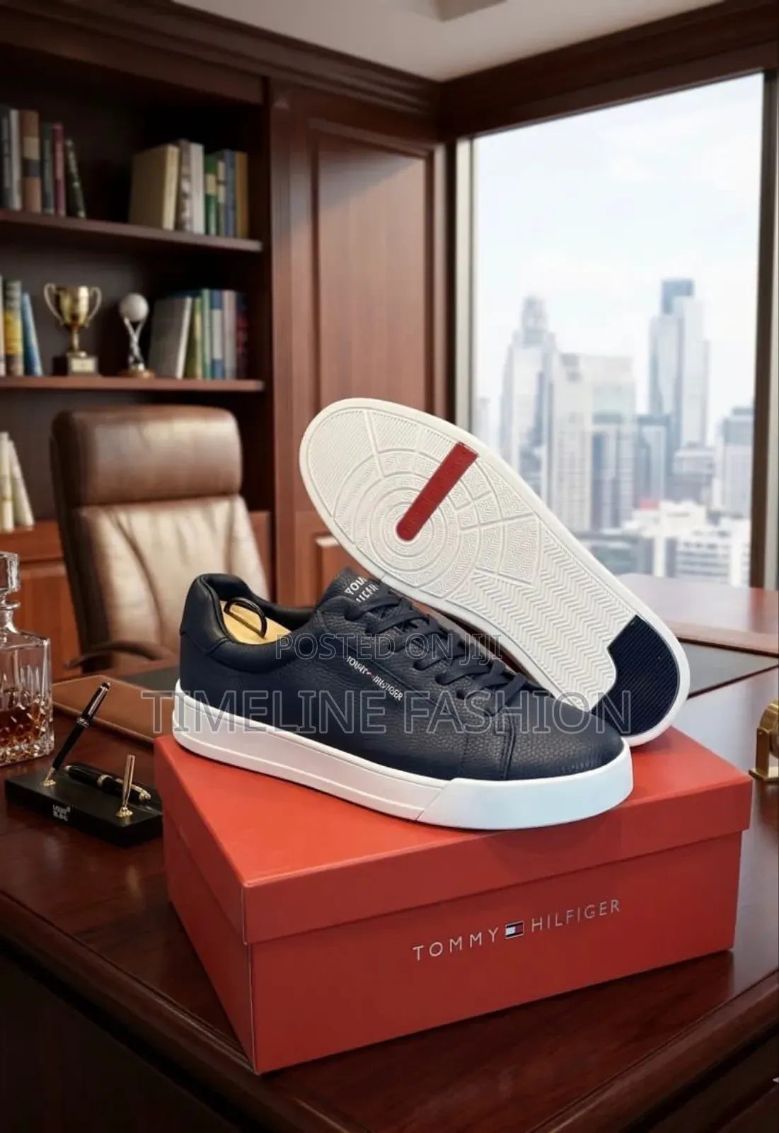Navy Blue and White Tommy Hilfiger Leather Sneakers
