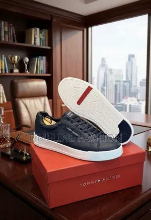Navy Blue and White Tommy Hilfiger Leather Sneakers