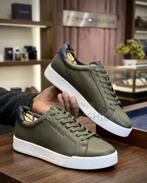 Army Green Tommy Hilfiger Classic Men's Leather Sneakers