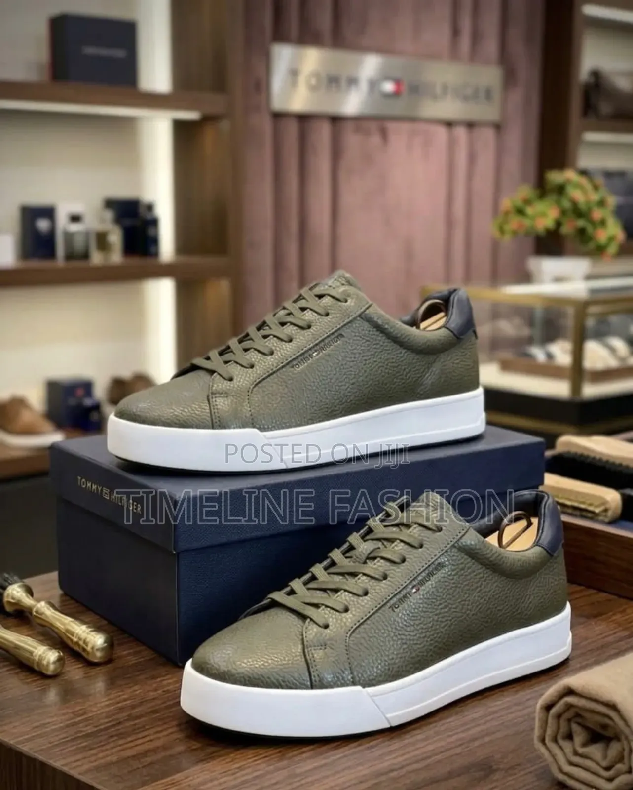 Army Green Tommy Hilfiger Classic Men's Leather Sneakers