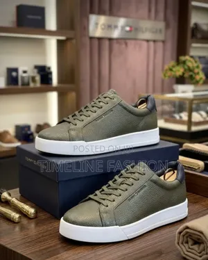 Army Green Tommy Hilfiger Classic Men's Leather Sneakers