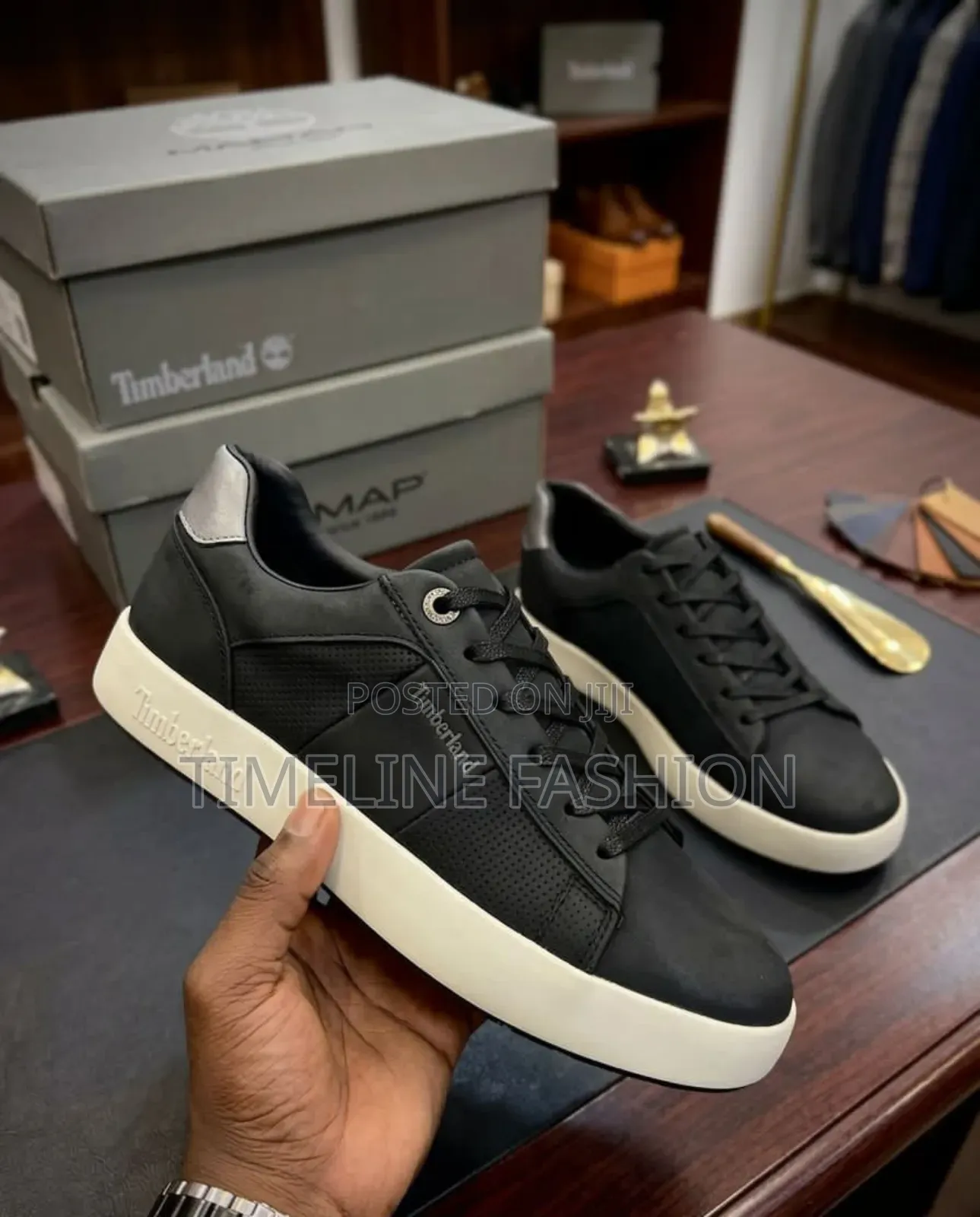 Black and Cream Timber Land Lace Up Sneakers