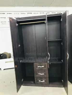 Dark Brown 4-Door Wardrobe With Mirror Drawers