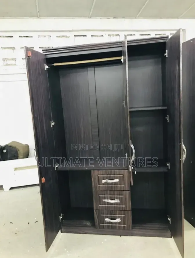 Dark Brown 4-Door Wardrobe With Mirror Drawers