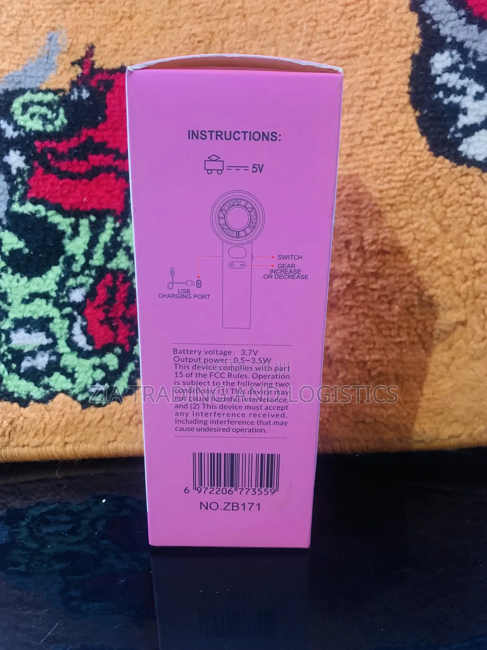 3000mah Portable Rechargeable Mini Hand Fan - Grey/Purple
