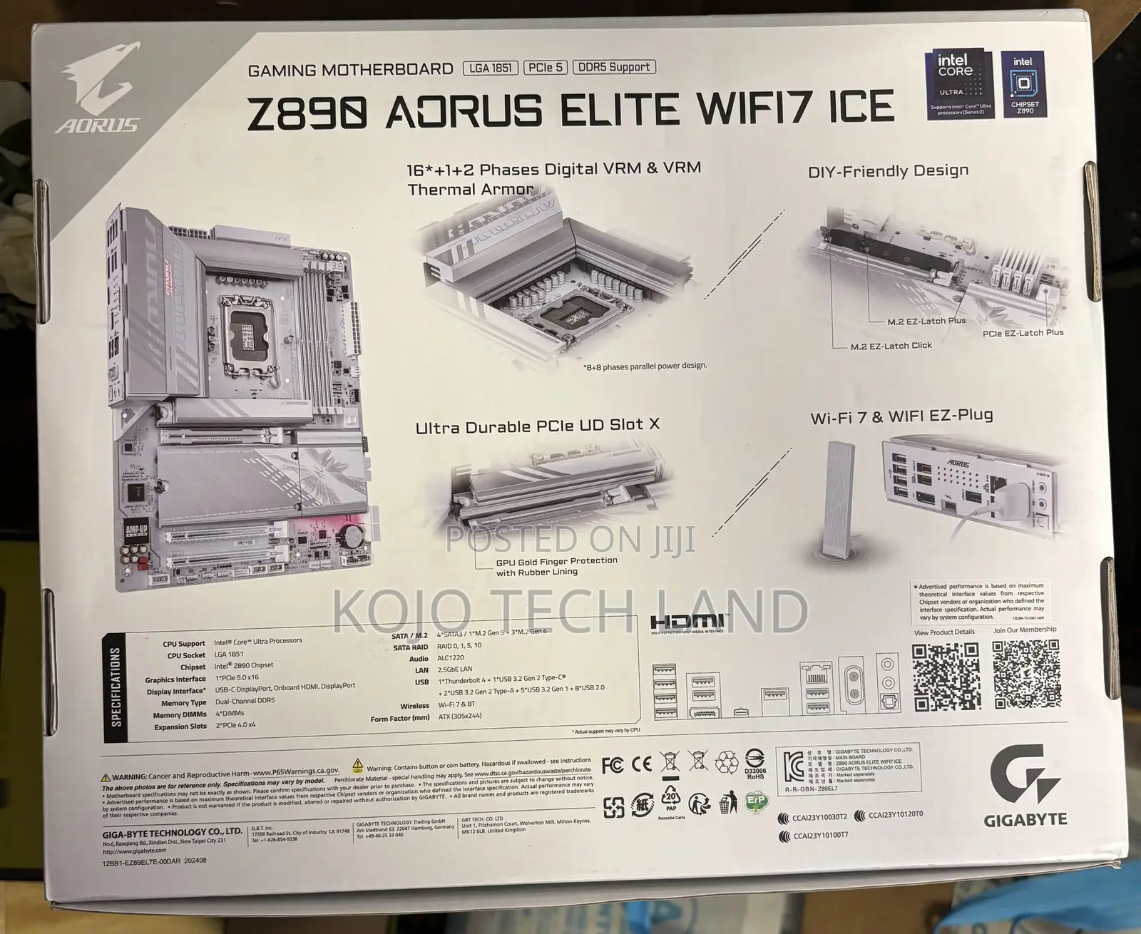 Gigabyte Aorus Z890 Elite Wifi7 Ice Gaming Motherboard Intel Lga1851