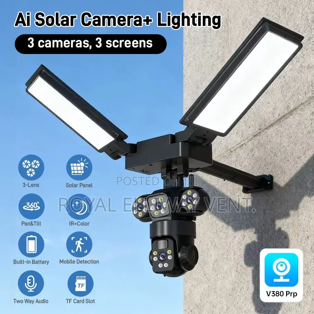 4g V380 Solar Camera+ Lighting 3 Lens