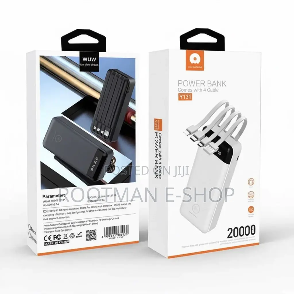 Wuw Y131 2a Power Bank With Built-in Cables 20.000mah Black
