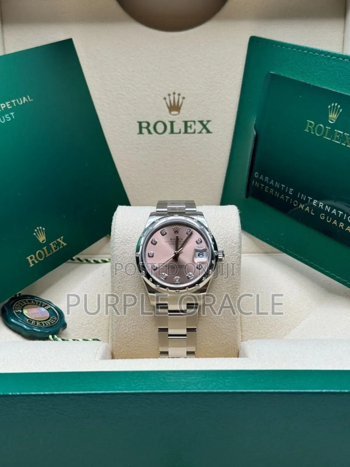 Rolex Datejust Pink Dial Diamond Steel Ladies Watch.