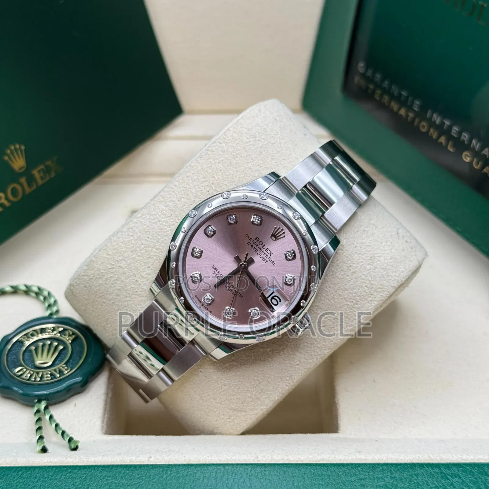 Rolex Datejust Pink Dial Diamond Steel Ladies Watch.