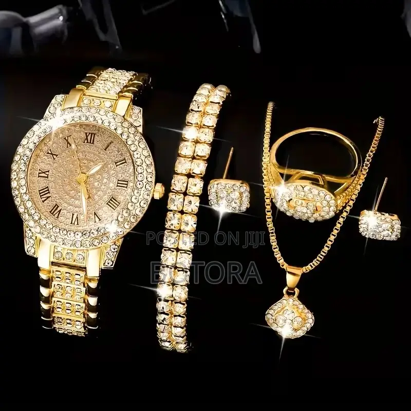 5-in-1 Women’S Jewelry Set – Rhinestone Watch Set (Gold)