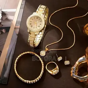 5-in-1 Women’S Jewelry Set – Rhinestone Watch Set (Gold)