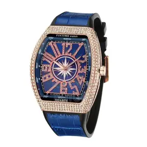 Premium Men’S Iced-out Square Watch – (Calendar Function) - Rose Gold