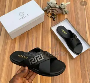 Black Versace Leather Cross-Strap Slippers