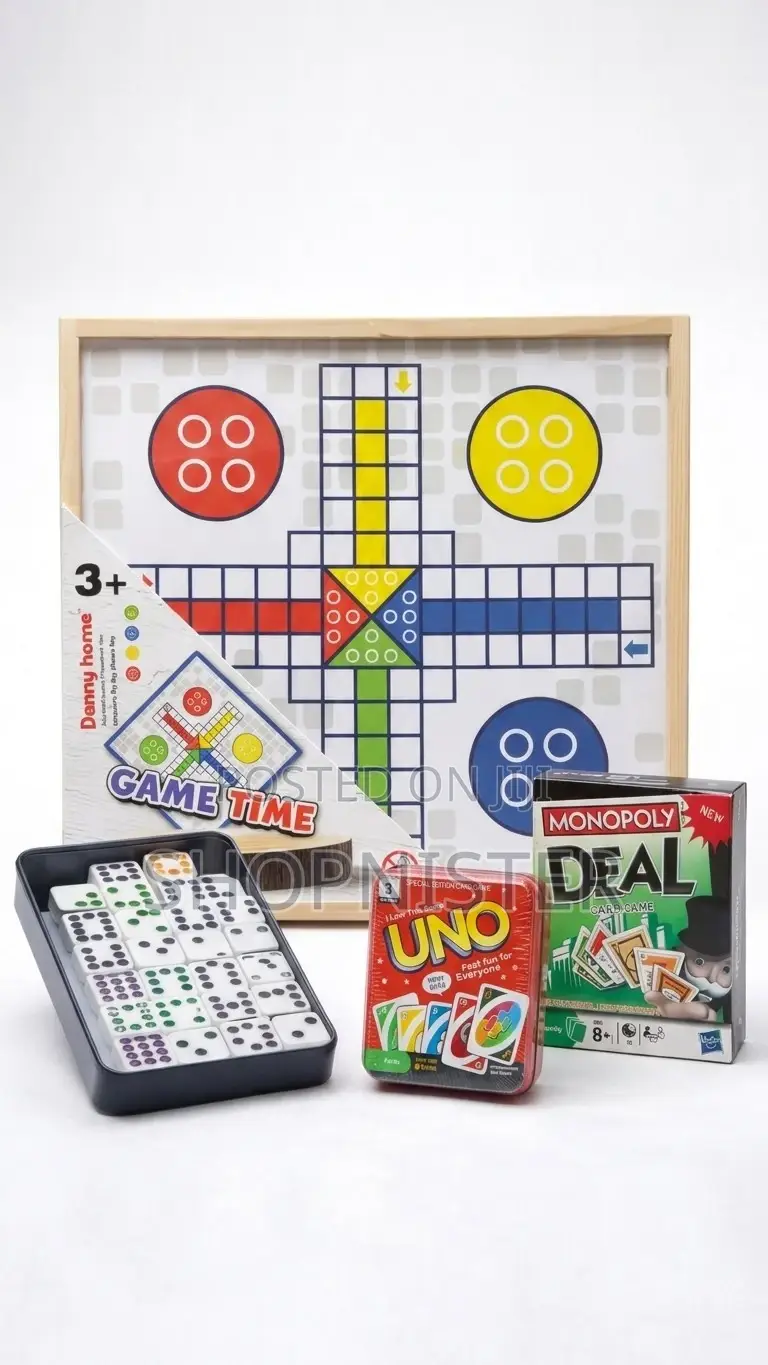 Ludo, Double 9 Dominoes, Uno Special Edition, and Monopoly Deal Games