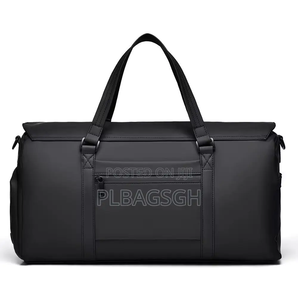 Black Leather Duffel Traveling Bag Hand Luggage 20 Inches