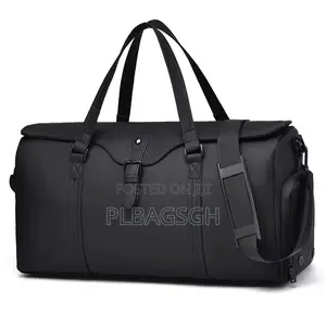 Black Leather Duffel Traveling Bag Hand Luggage 20 Inches