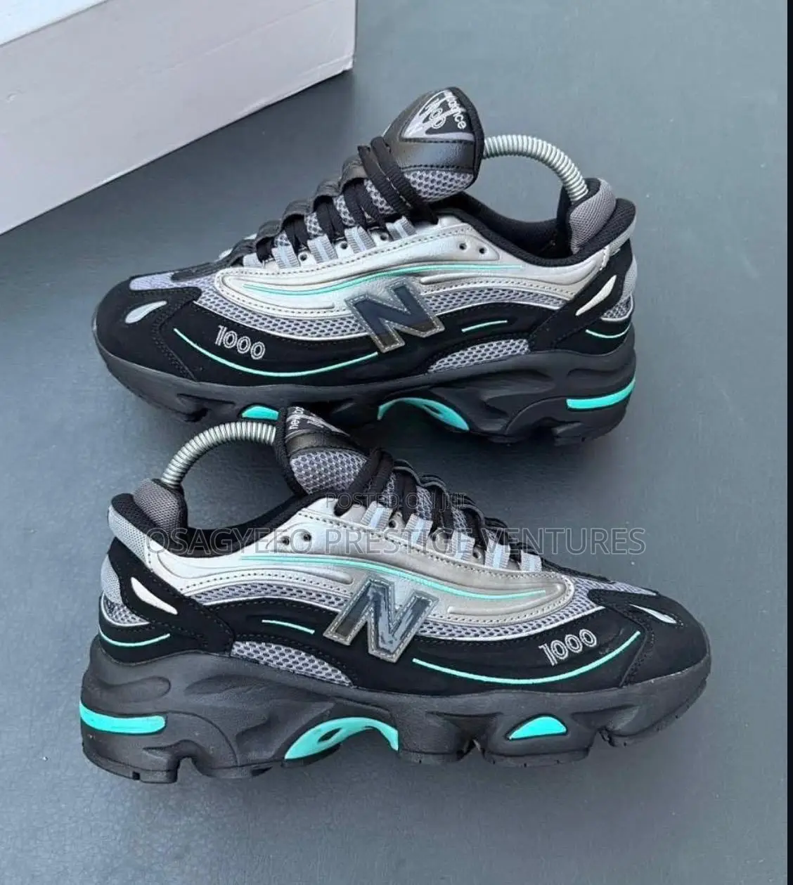 New Balance 1000 (Black/Grey With Teal Accents).