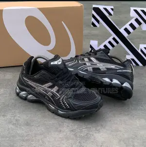 Asics Gel-Kayano 14 (Black/Silver Colorway).