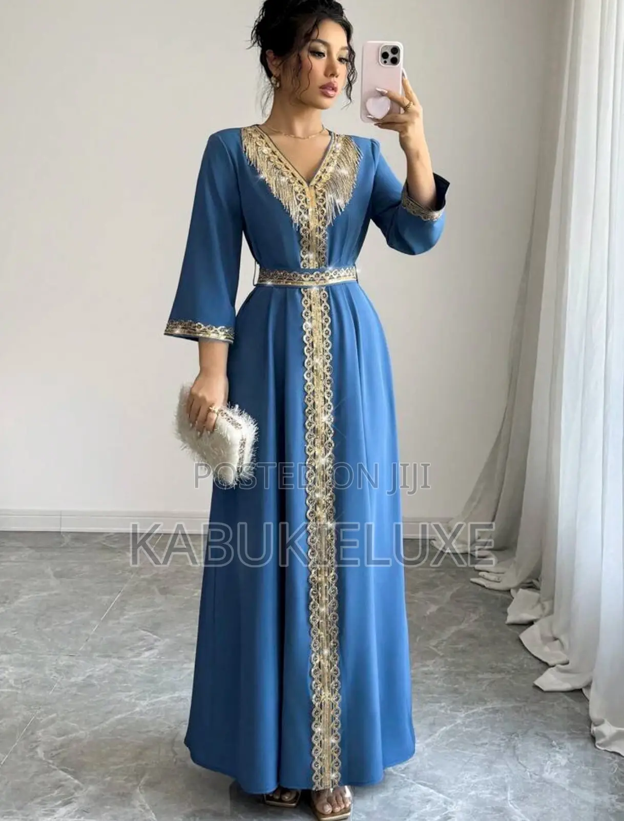Elegant Royal Blue Embellished Maxi Dress