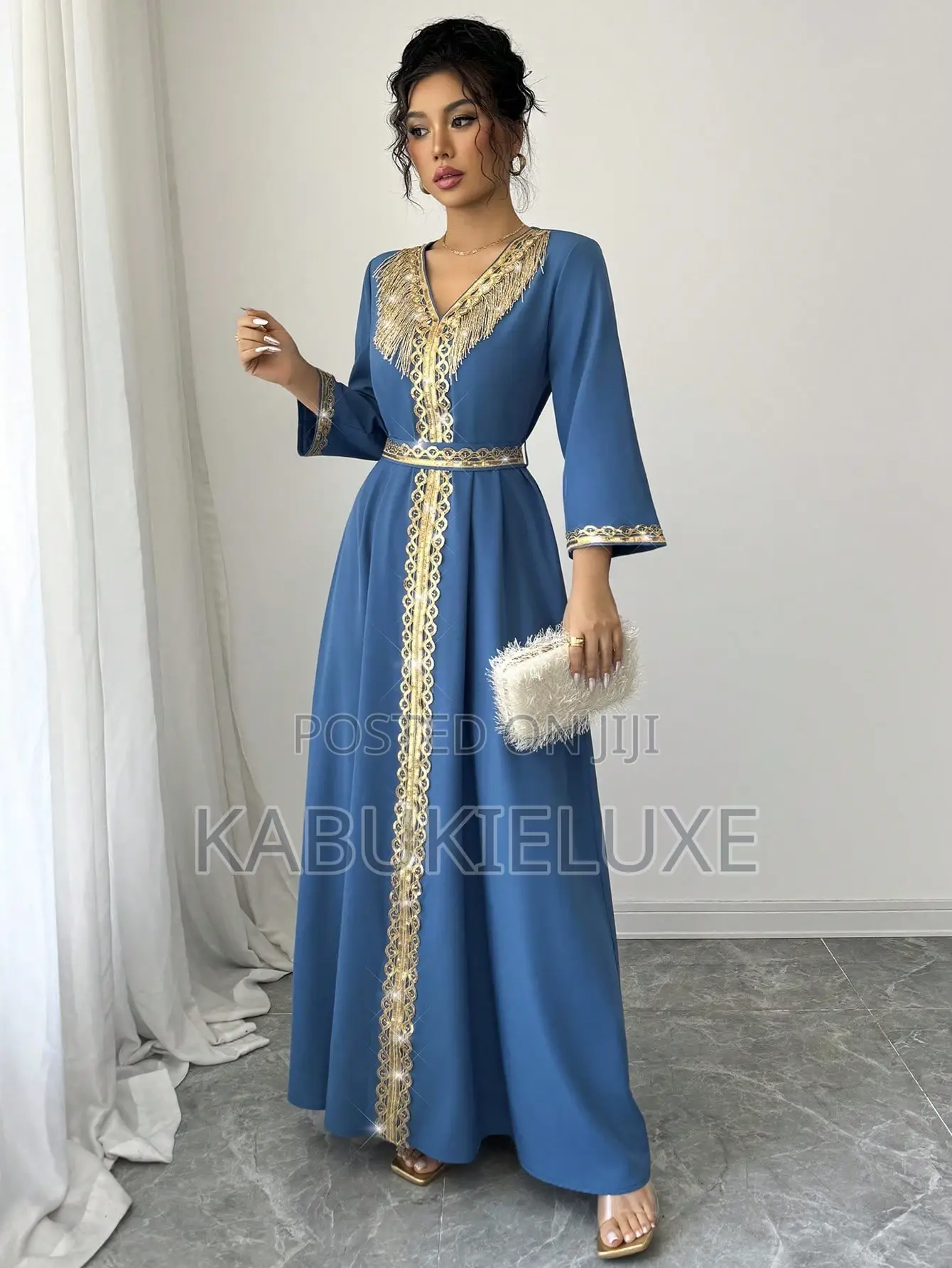Elegant Royal Blue Embellished Maxi Dress