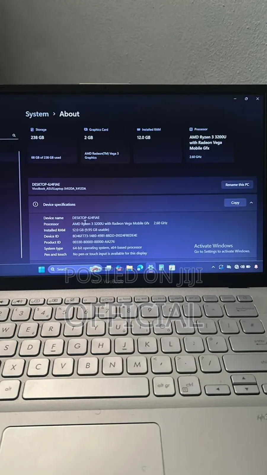 Laptop Asus VivoBook 15 X505BA 12GB AMD Ryzen 3 SSD 256GB