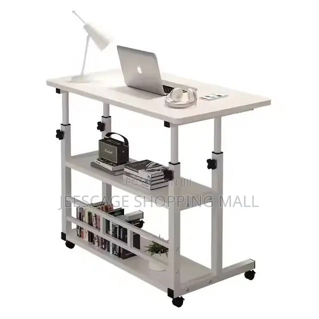 Adjustable Height Mobile Laptop Desk With 3-Tier Storage Shelves