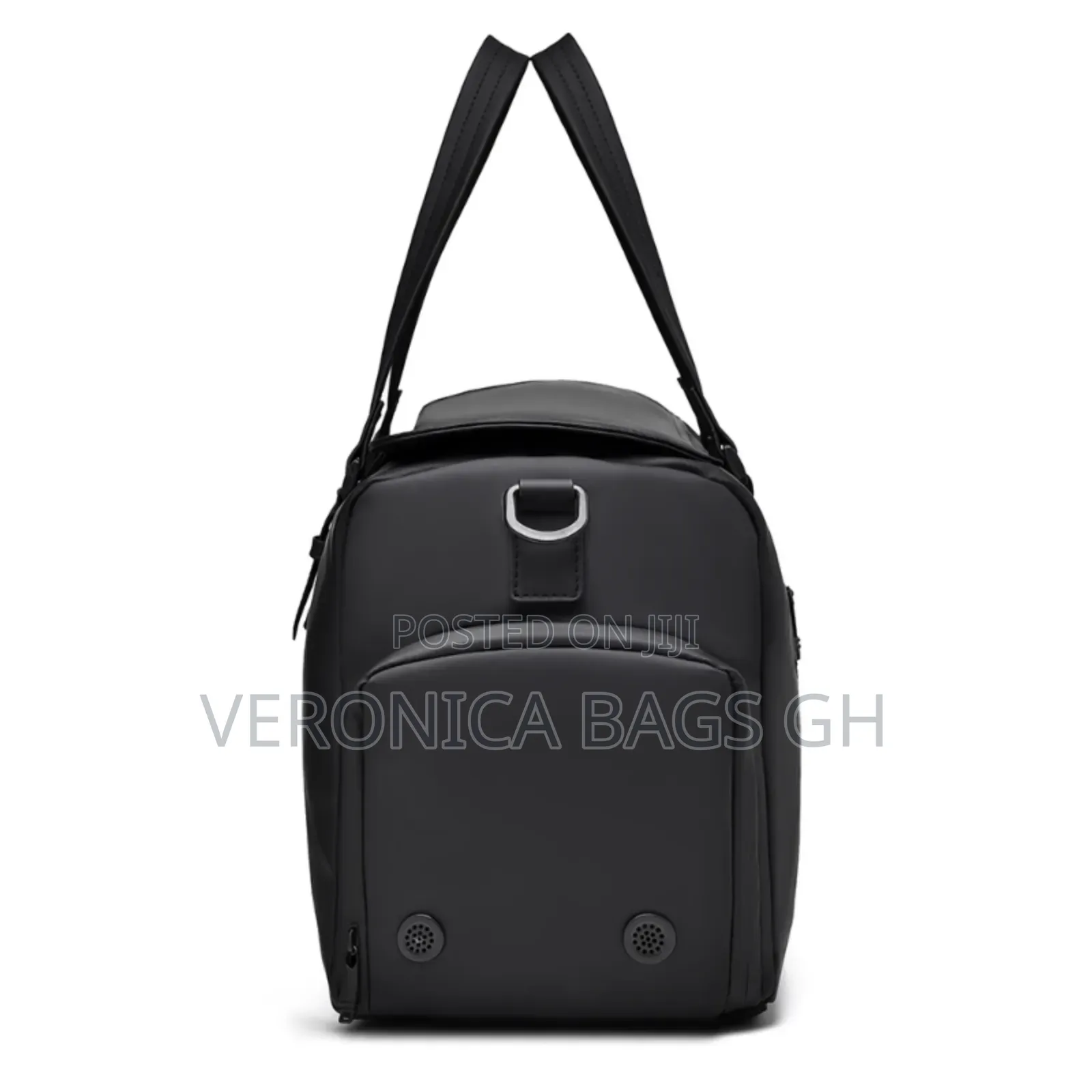 Unisex Black Leather Duffel Travel Bag