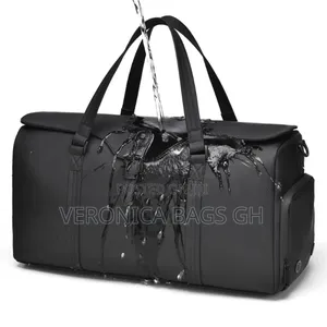Unisex Black Leather Duffel Travel Bag