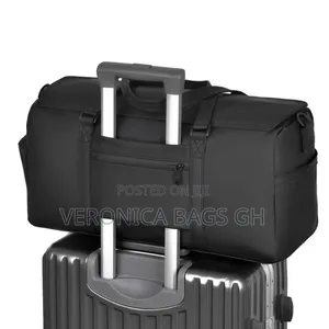 Unisex Black Leather Duffel Travel Bag